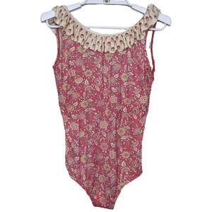 Boden Kids Floral‎ Print Swimsuit Ruffle Neck One Piece Swimwear Size 11-12Y